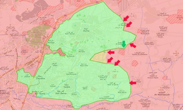 خريطة تقدم القوات السورية في الغوطة