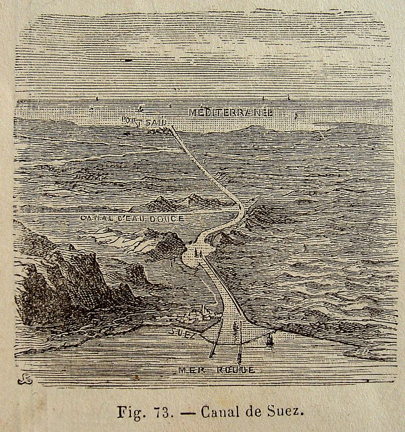 رسم قديم يظهر مسار القناة من جهة السويس.