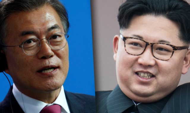مون جيه-إن رئيس كوريا الجنوبية و كيم جونج أون زعيم كوريا الشمالية 