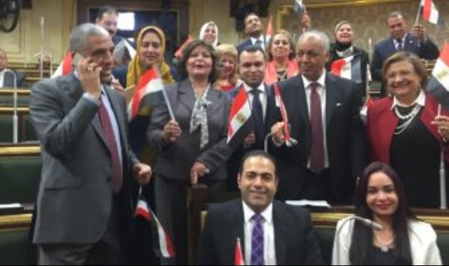 توزيع أعلام مصر بقاعة الجلسة العامة
