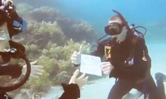  شاب أسترالى يطلب يد حبيبته للزواج تحت الماء