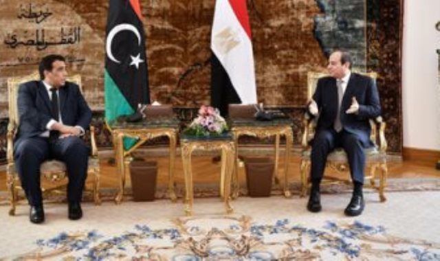 جانب من لقاء الرئيس السيسى ومحمد المنفى رئيس المجلس الرئاسى الليبى