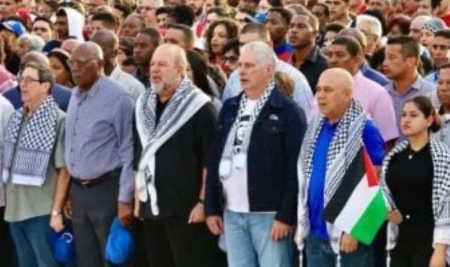 رئيس كوبا فى مظاهرات لدعم غزة