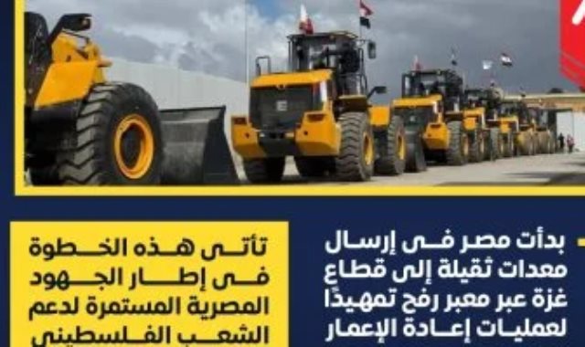 معدات وحفارات مصرية تستعد لعبور معبر رفح معدات وحفارات مصرية تستعد لعبور معبر رفح