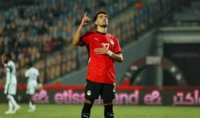 محمود صابر يحتفل بهدفه مع منتخب مصر أمام نيجيريا