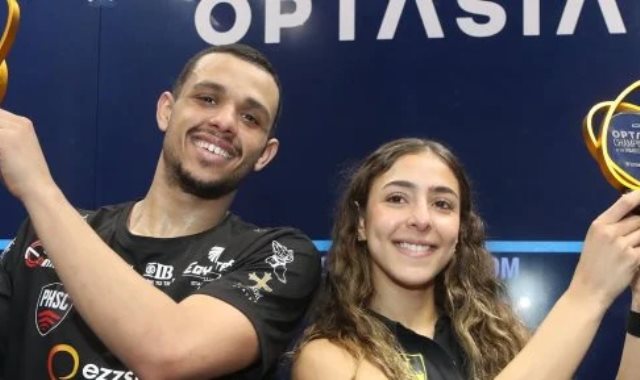 مصطفى عسل وهانيا الحمامي لاعبي منتخب الإسكواش