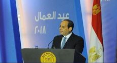 الرئيس عبد الفتاح السيسي أثناء خطابه في احتفال عيد العمال