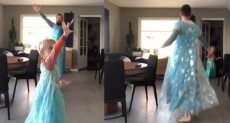 الأب وابنه يرقصان على أغنية فيلم Frozen